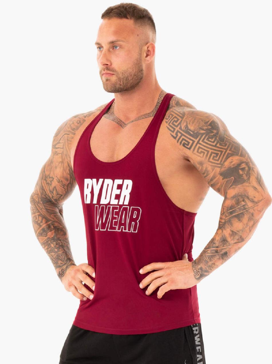 Burgundy Men's Ryderwear Lift T-Back Stringer Tanks | 6D7751368