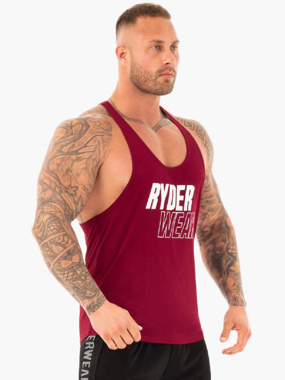 Burgundy Men's Ryderwear Lift T-Back Stringer Tanks | 6D7751368