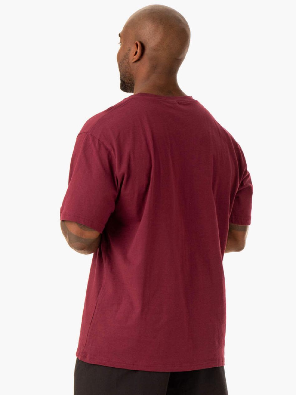 Burgundy Men's Ryderwear Oversized T-Shirt Top | A2X61600