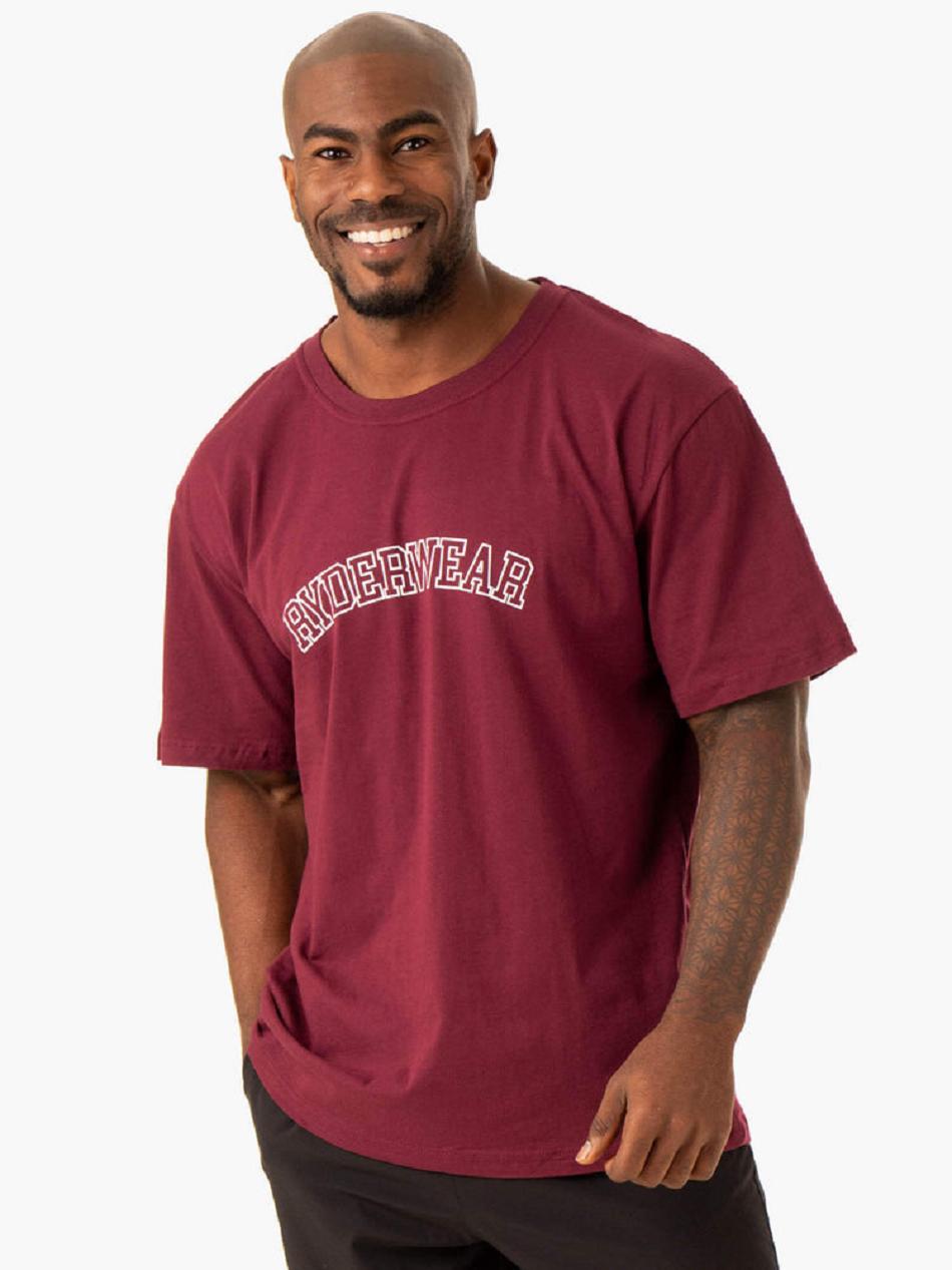 Burgundy Men's Ryderwear Oversized T-Shirt Top | A2X61600