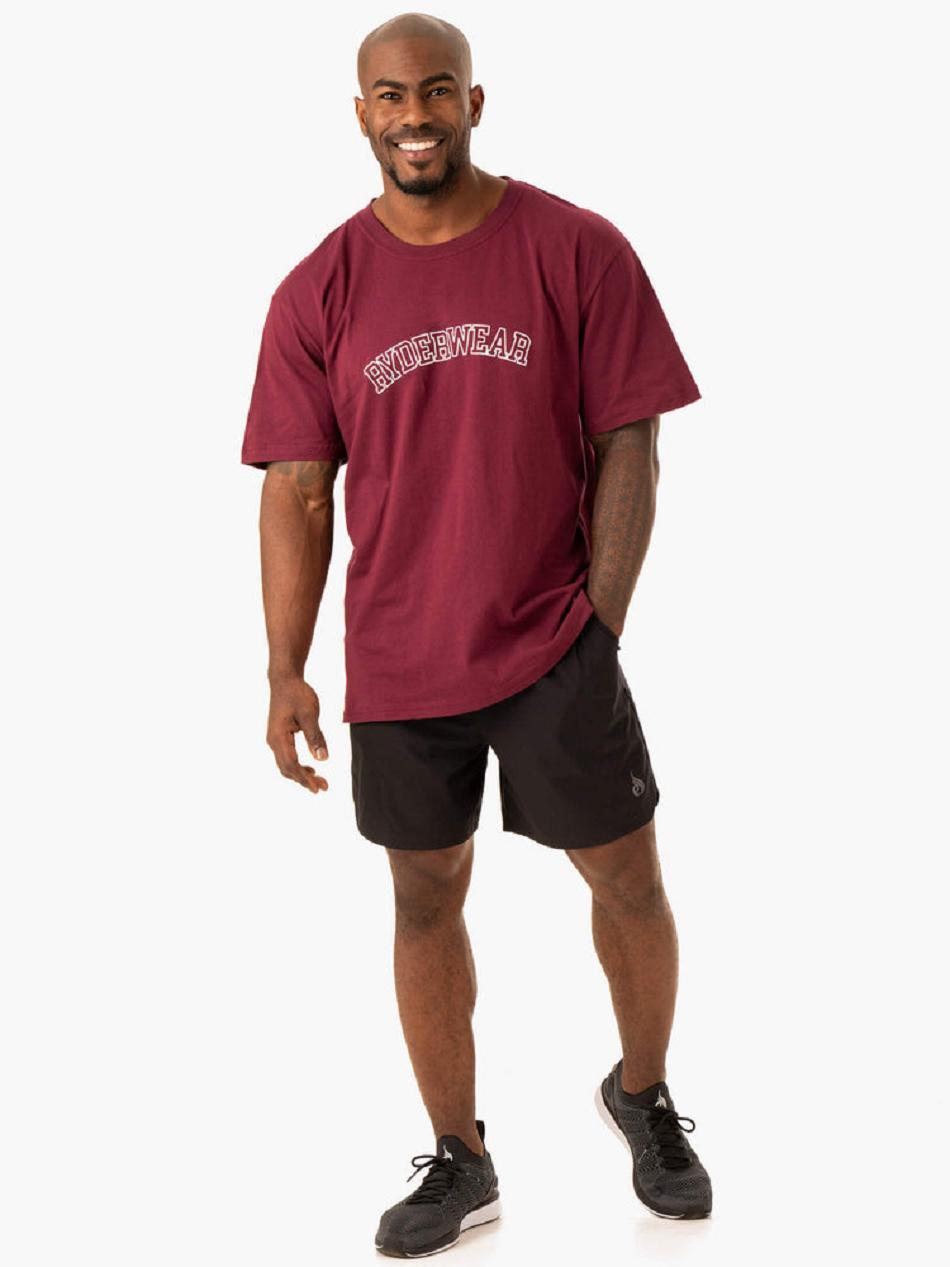 Burgundy Men's Ryderwear Oversized T-Shirt Top | A2X61600