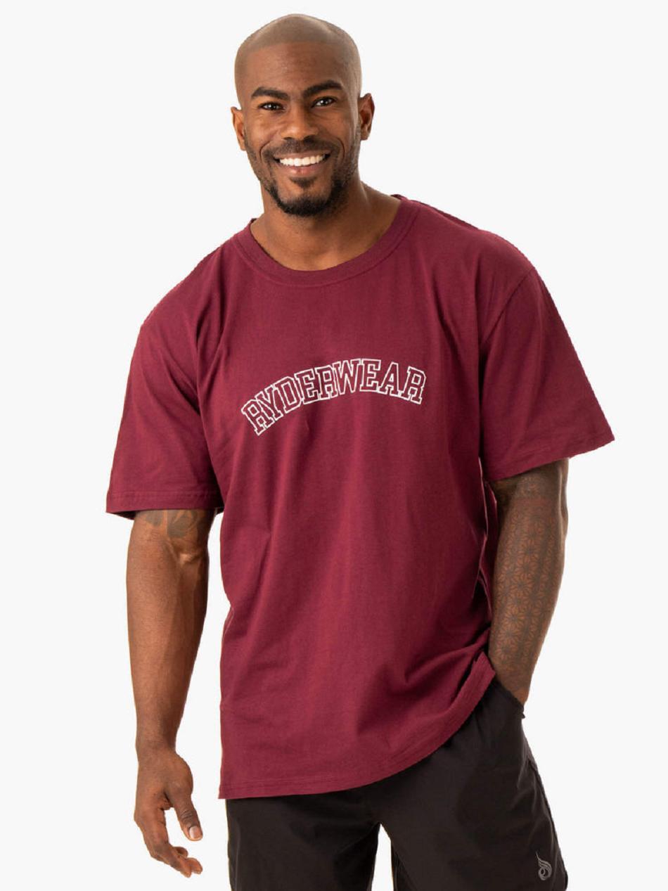 Burgundy Men\'s Ryderwear Oversized T-shirt | REH27362