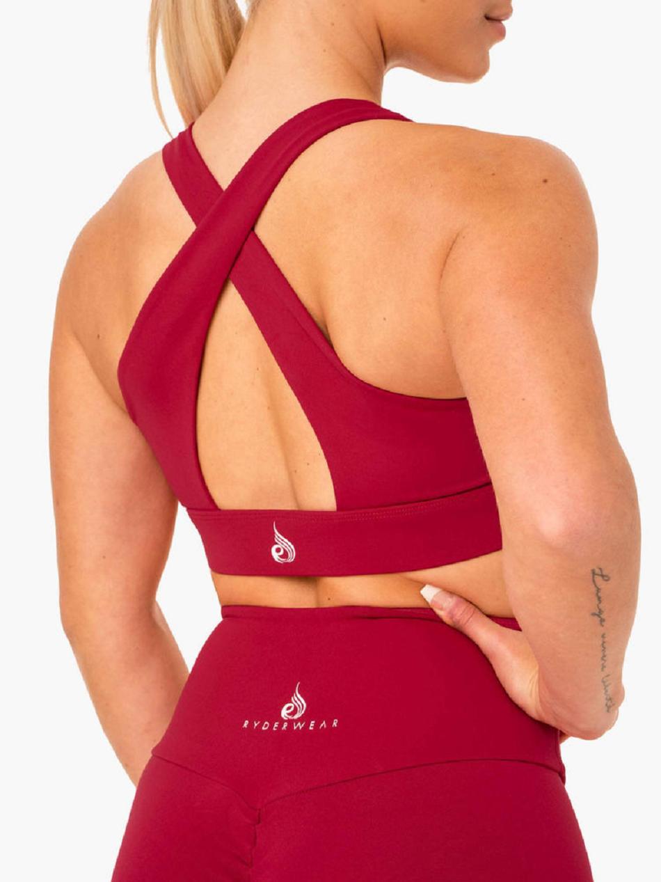 Burgundy / Red Women's Ryderwear Staples Cross Over Sports Bras | 55RW51084