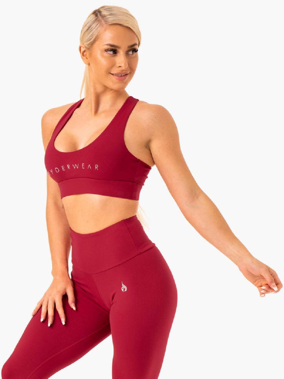 Burgundy / Red Women's Ryderwear Staples Cross Over Sports Bras | 55RW51084