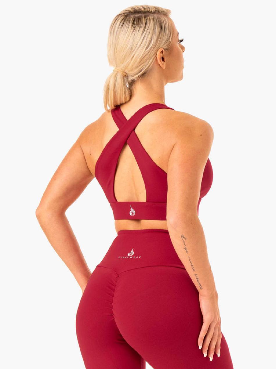 Burgundy / Red Women's Ryderwear Staples Cross Over Sports Bras | 55RW51084