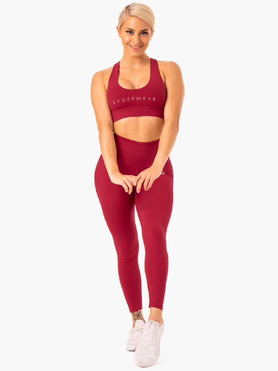 Burgundy / Red Women's Ryderwear Staples Cross Over Sports Bras | 55RW51084