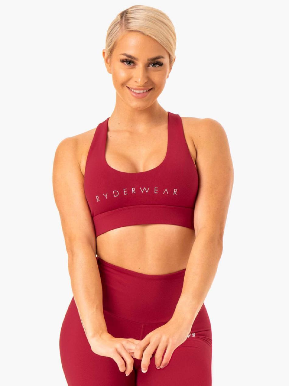 Burgundy / Red Women\'s Ryderwear Staples Cross Over Sports Bras | 55RW51084