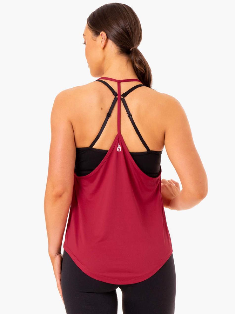 Burgundy / Red Women's Ryderwear Staples Slinky T-Back Top | 5G5986483