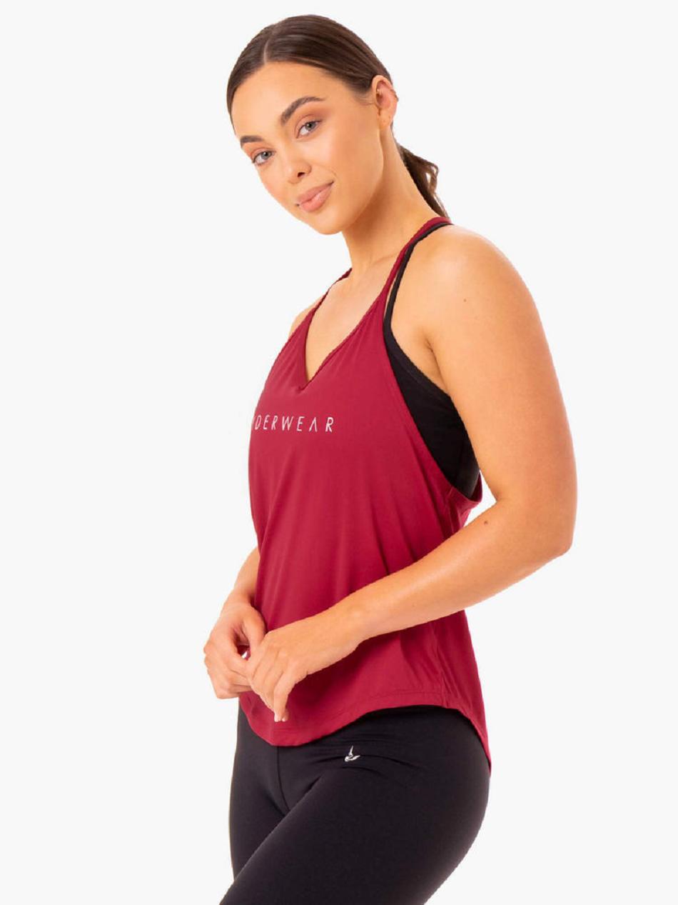 Burgundy / Red Women's Ryderwear Staples Slinky T-Back Top | 5G5986483