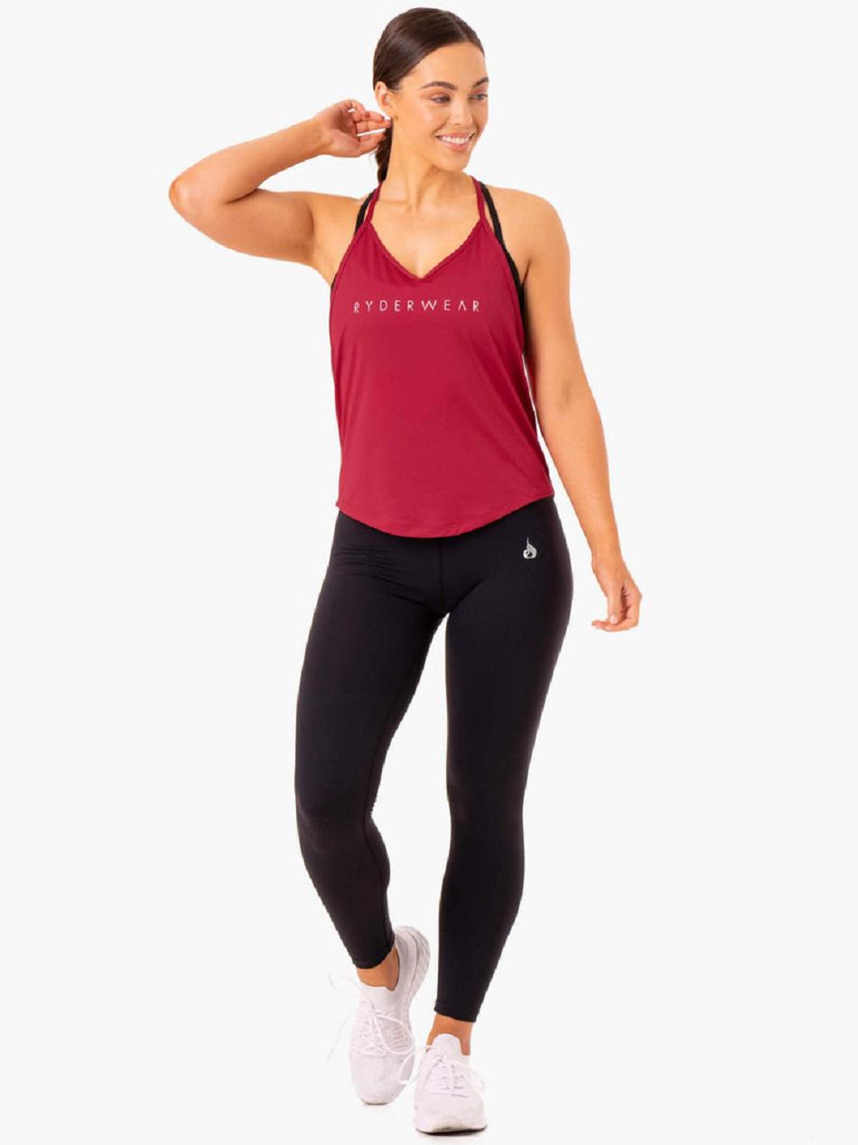 Burgundy / Red Women's Ryderwear Staples Slinky T-Back Top | 5G5986483