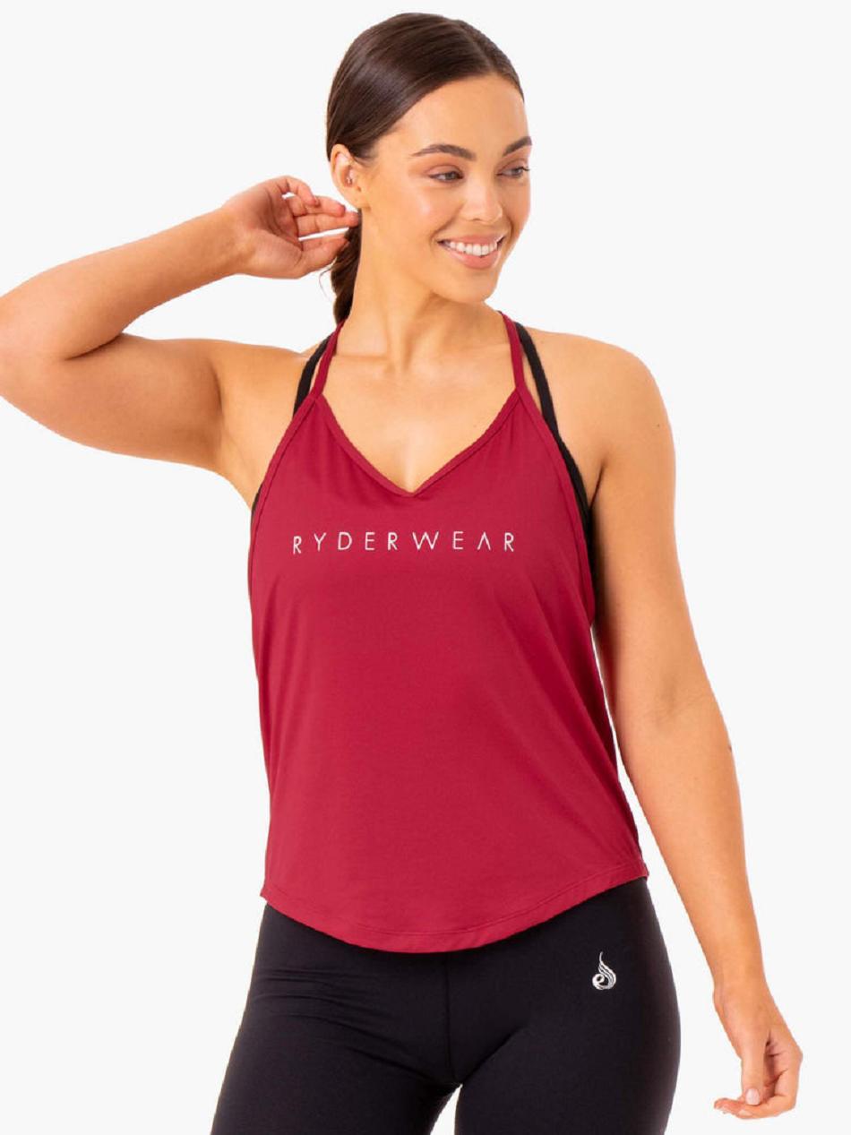 Burgundy / Red Women\'s Ryderwear Staples Slinky T-Back Top | 5G5986483