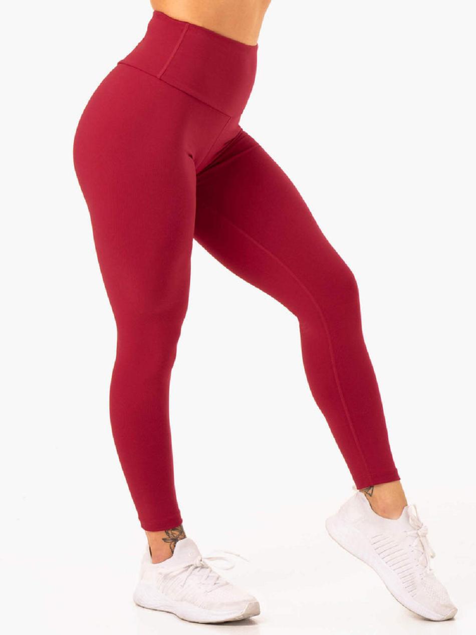 Burgundy / Red Women's Ryderwear Staples Scrunch Bum Leggings | FR3861360