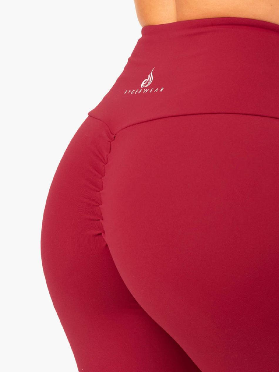 Burgundy / Red Women's Ryderwear Staples Scrunch Bum Leggings | FR3861360