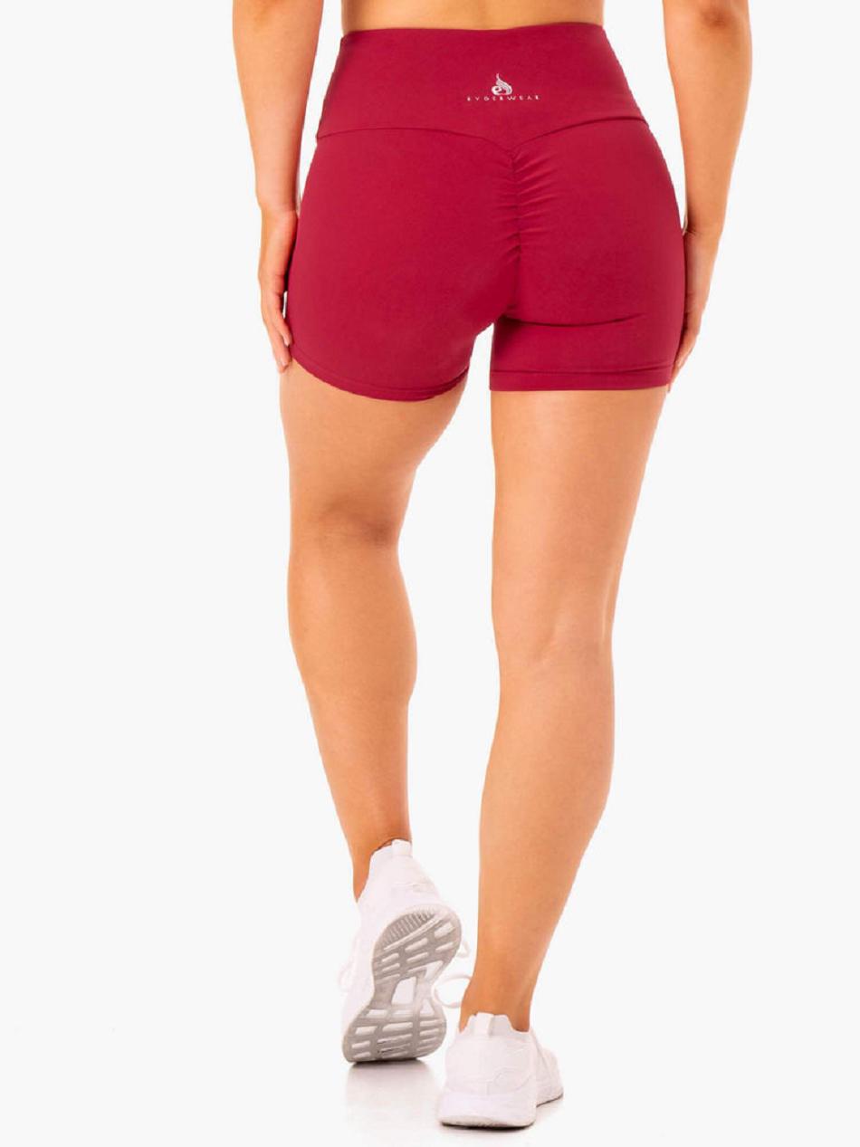 Burgundy / Red Women's Ryderwear Staples Mid Length Shorts Scrunch Bum | GB4193501