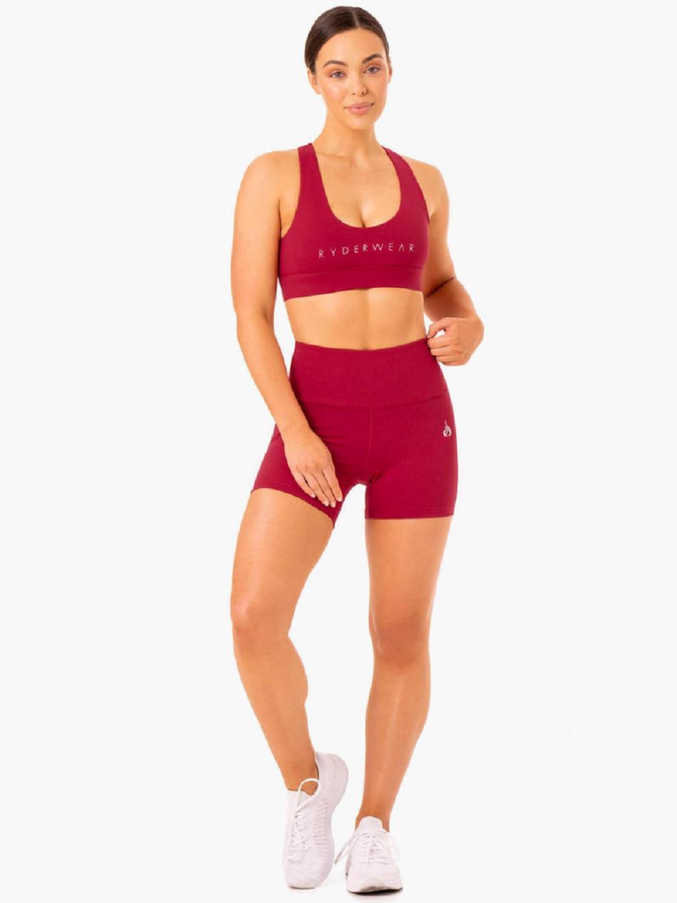 Burgundy / Red Women's Ryderwear Staples Mid Length Shorts Scrunch Bum | GB4193501