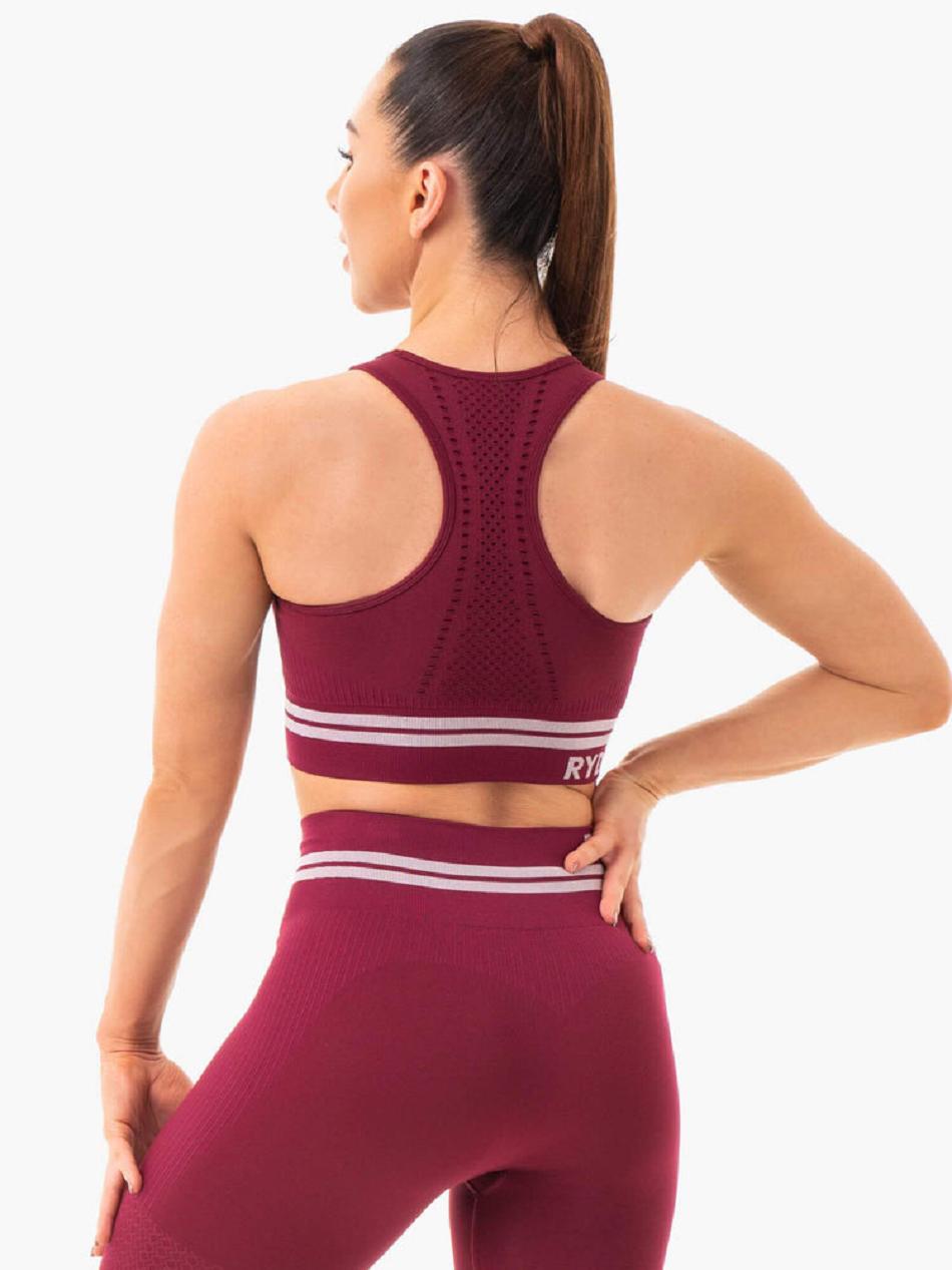 Burgundy Women's Ryderwear Freestyle Longline Sports Bra Seamless | FG4753833