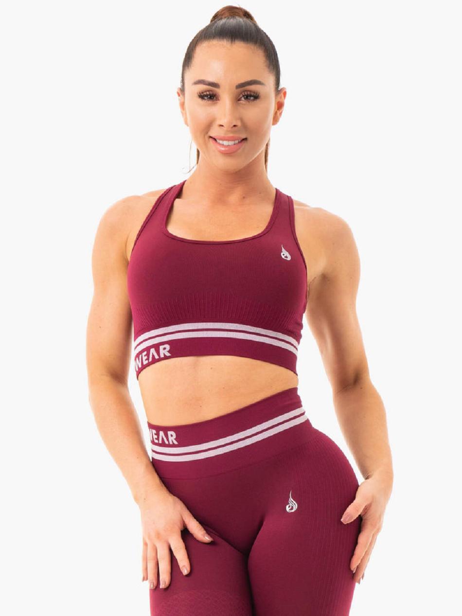 Burgundy Women's Ryderwear Freestyle Longline Sports Bra Seamless | FG4753833