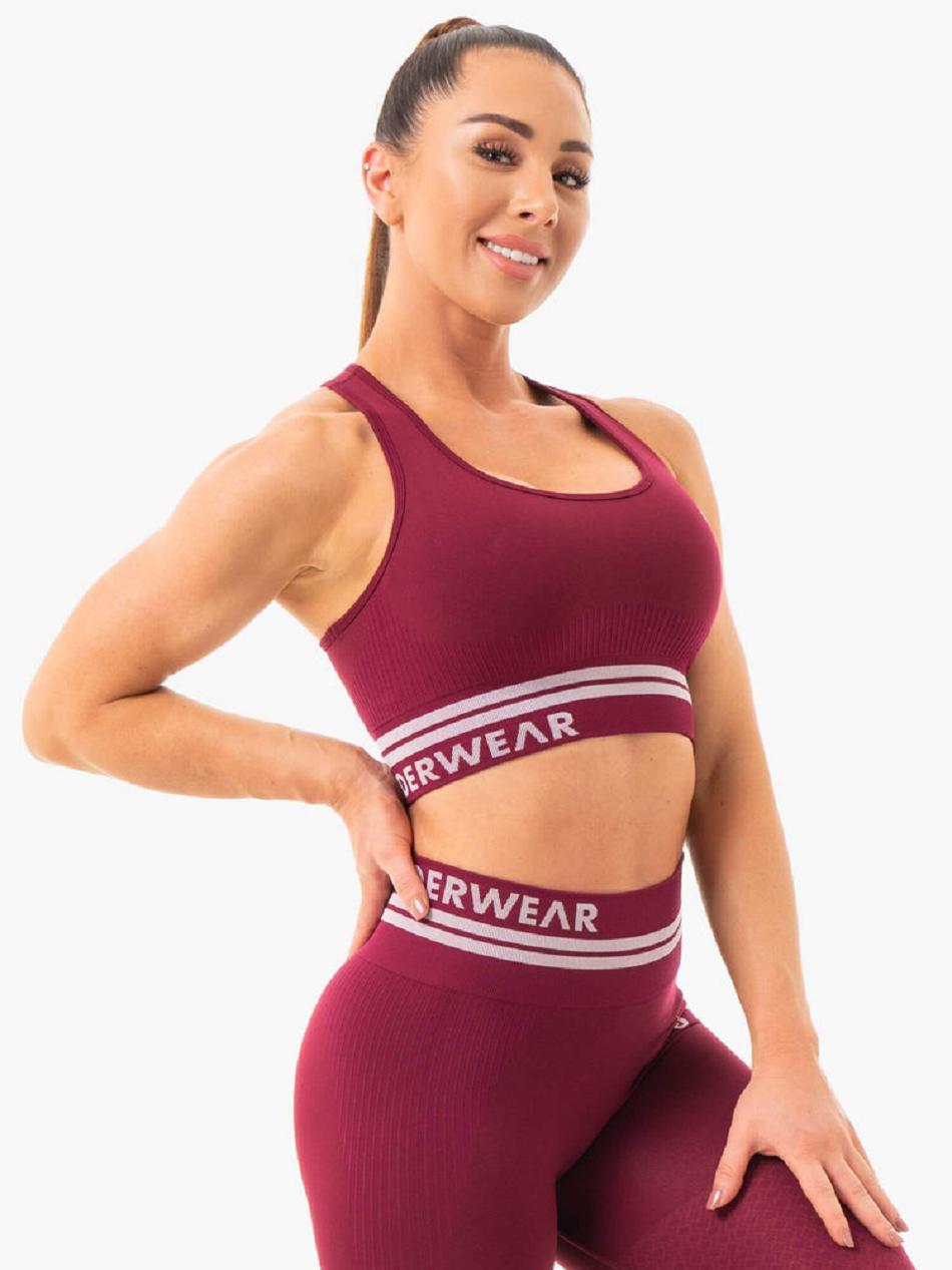 Burgundy Women's Ryderwear Freestyle Longline Sports Bra Seamless | FG4753833