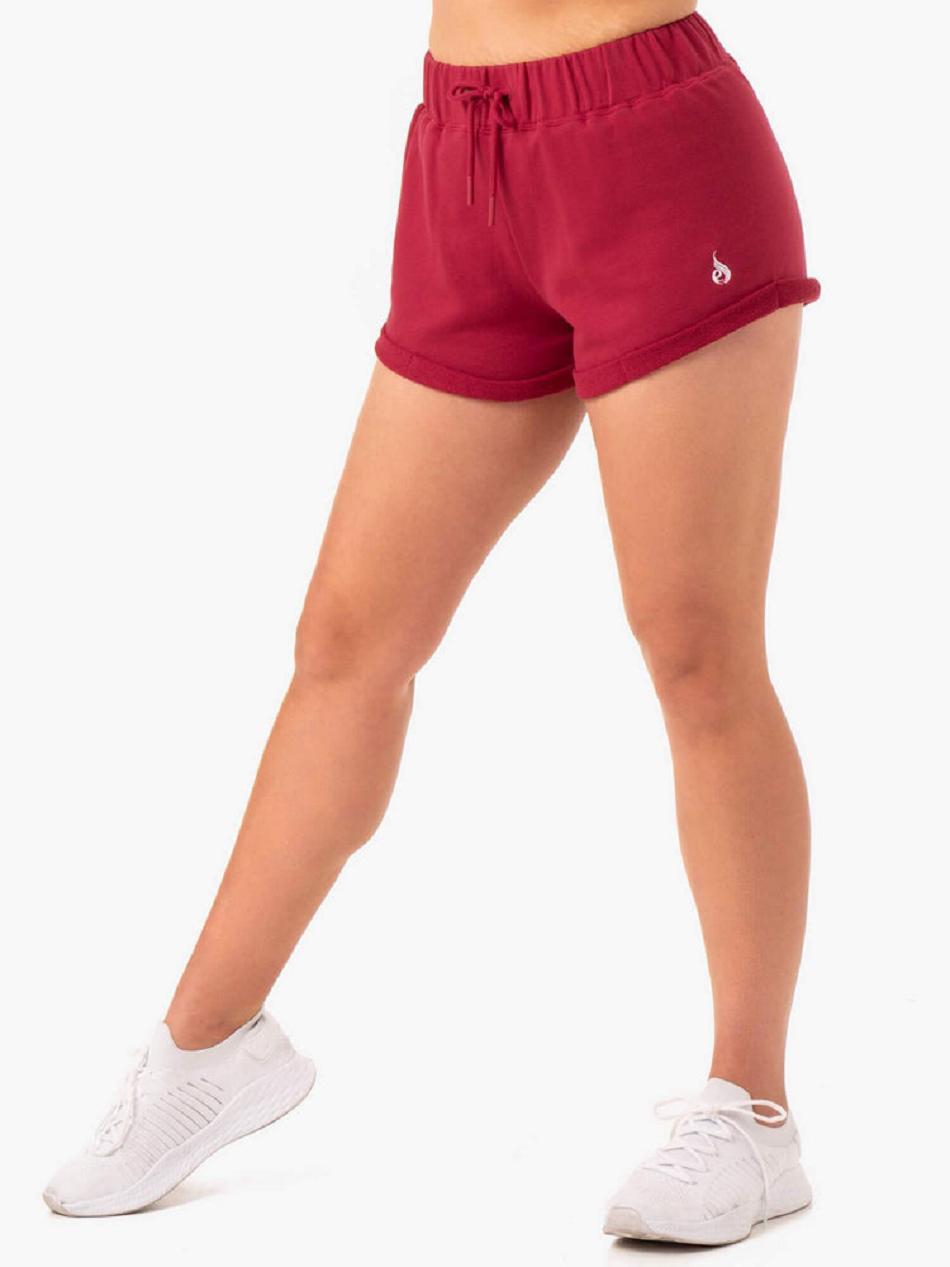 Burgundy Women\'s Ryderwear Off Duty Fleece Shorts Active Lounge | 130Y10228