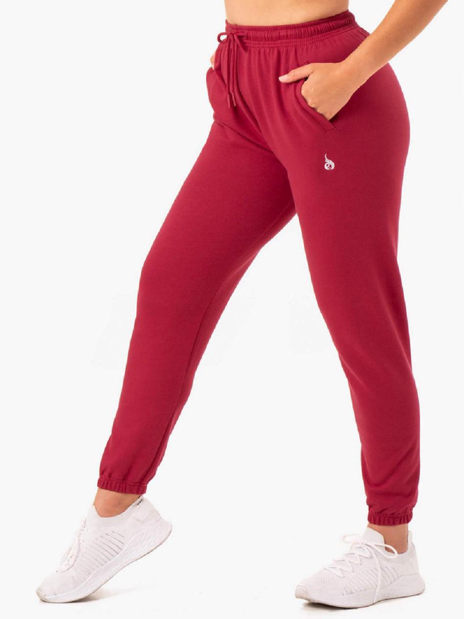 Burgundy Women's Ryderwear Off-Duty Fleece Track Pants Trackset | 136J76092