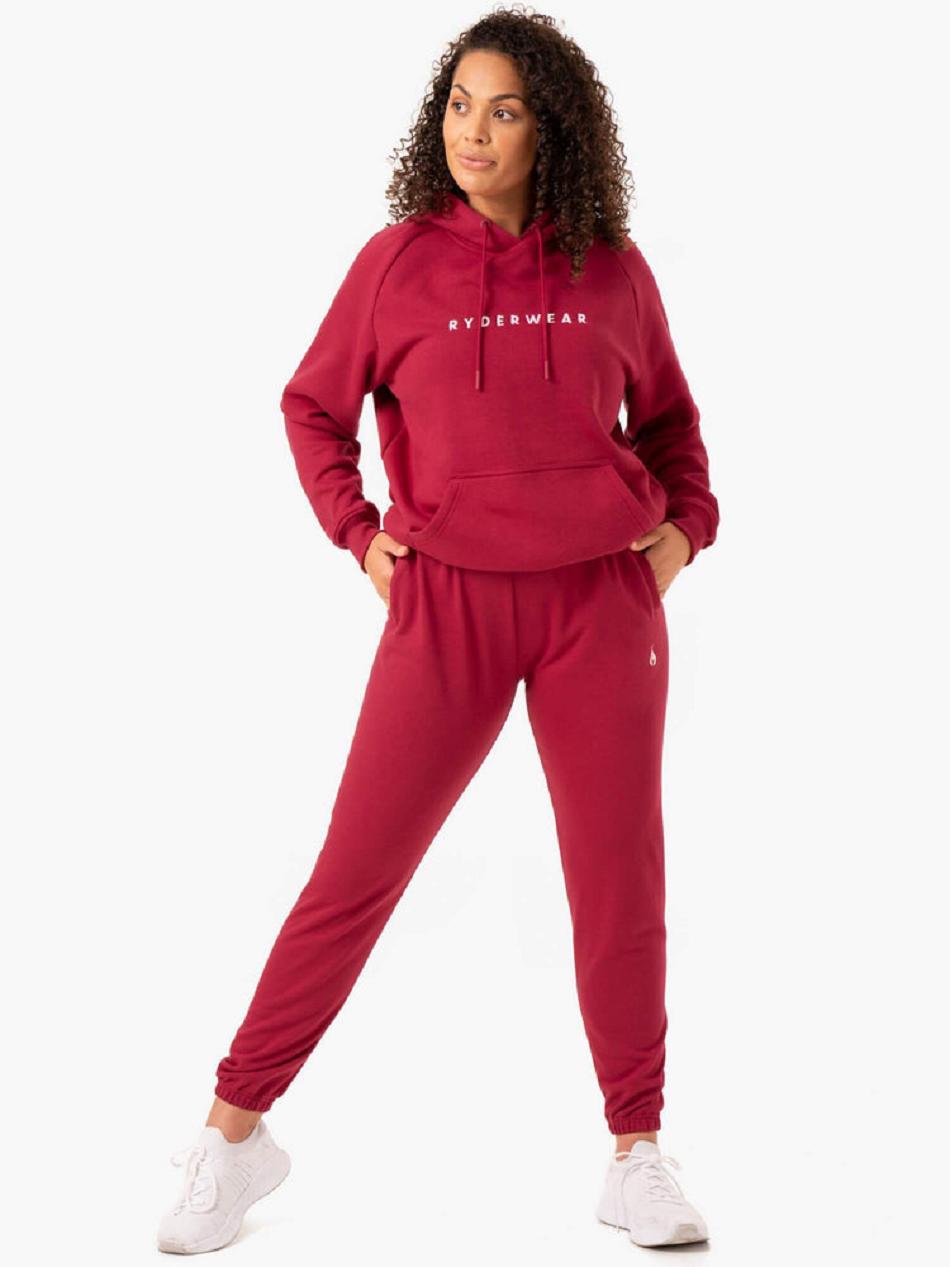 Burgundy Women's Ryderwear Off-Duty Fleece Track Pants Trackset | 136J76092