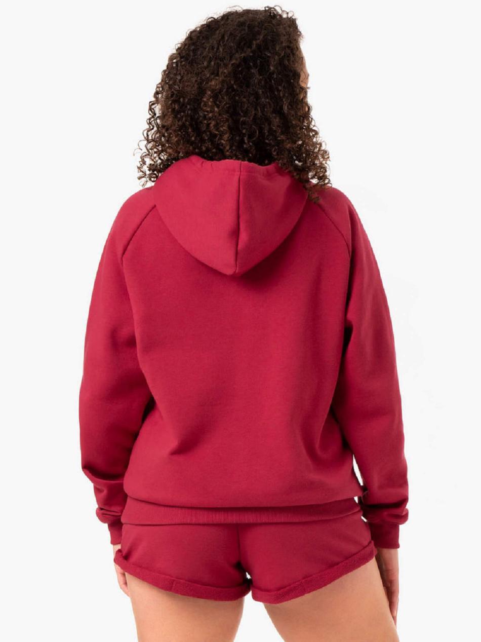 Burgundy Women's Ryderwear Off Duty Fleece Hoodie Trackset | 76SB65498