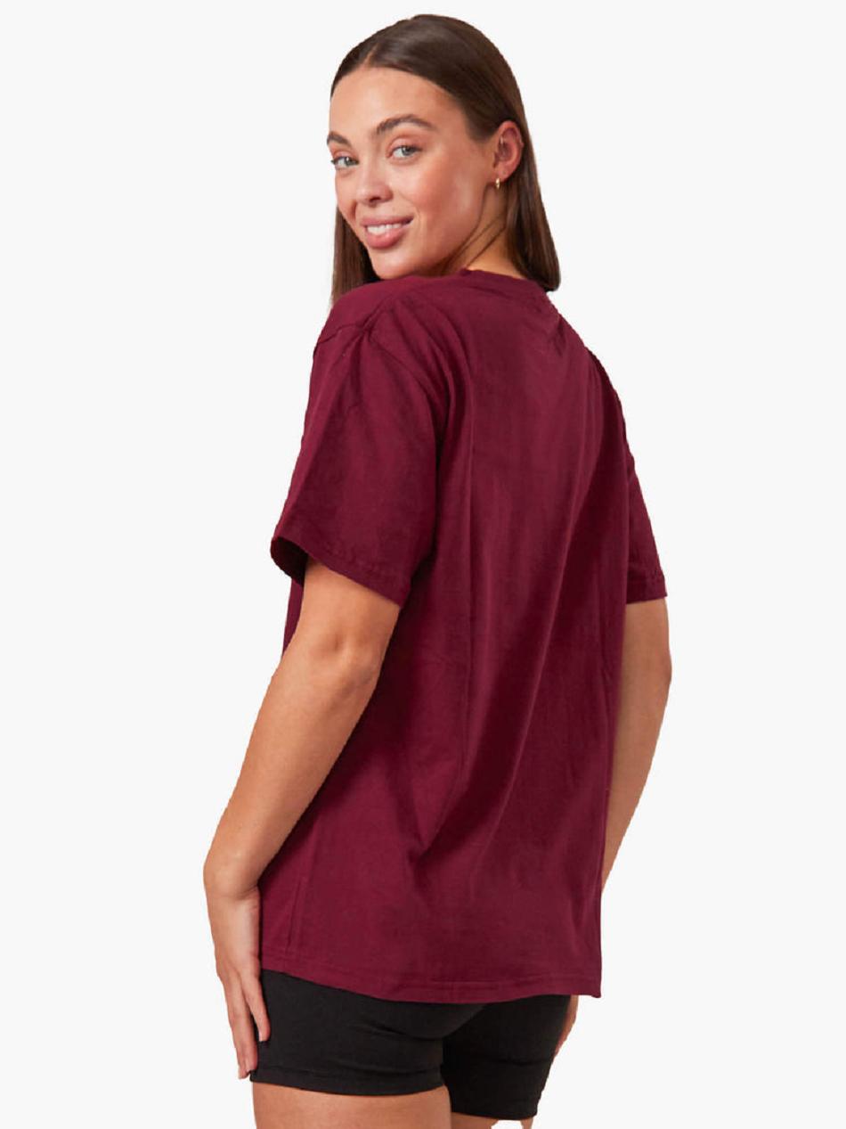 Burgundy Women's Ryderwear Oversized T-shirt | HR6996391