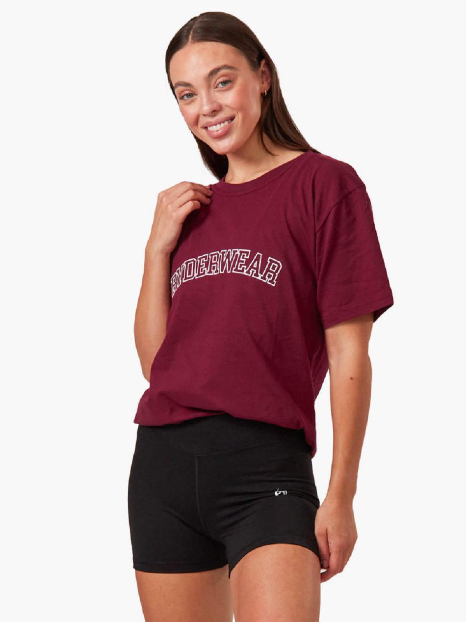 Burgundy Women's Ryderwear Oversized T-shirt | HR6996391