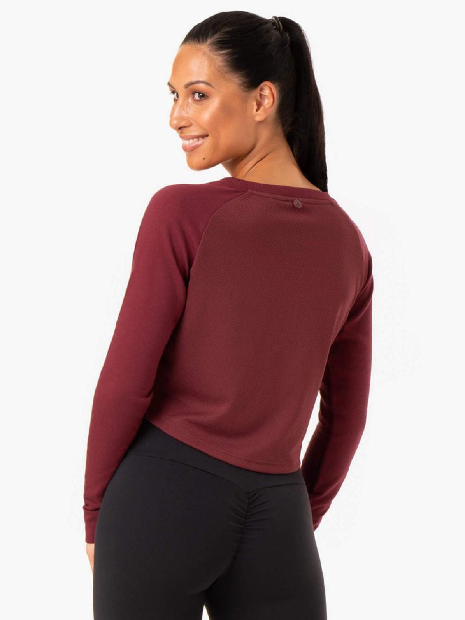 Burgundy Women's Ryderwear Staples Cropped Sweater Top | 64YR82809