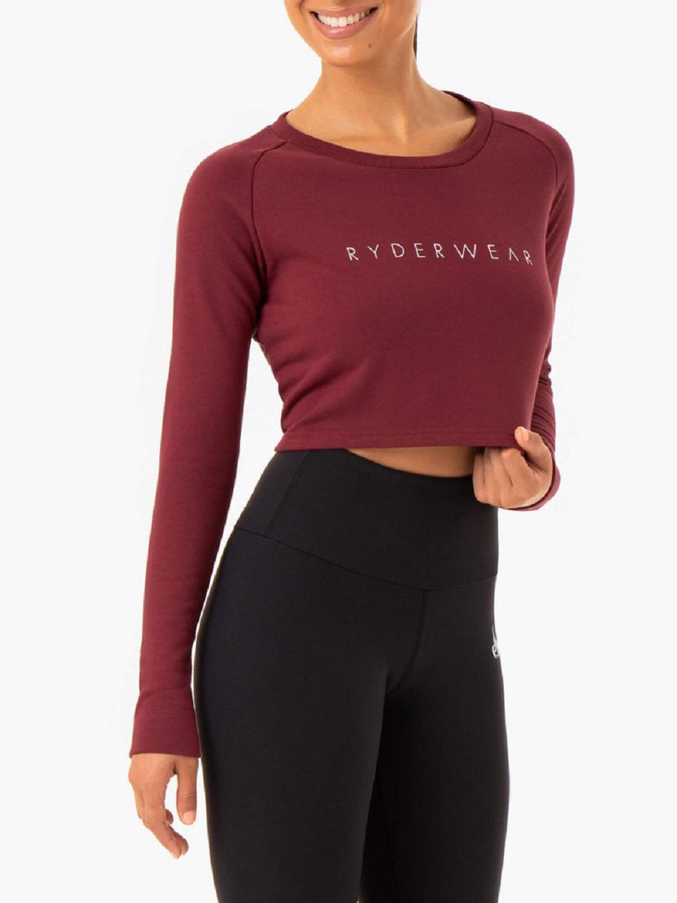 Burgundy Women's Ryderwear Staples Cropped Sweater Top | 64YR82809