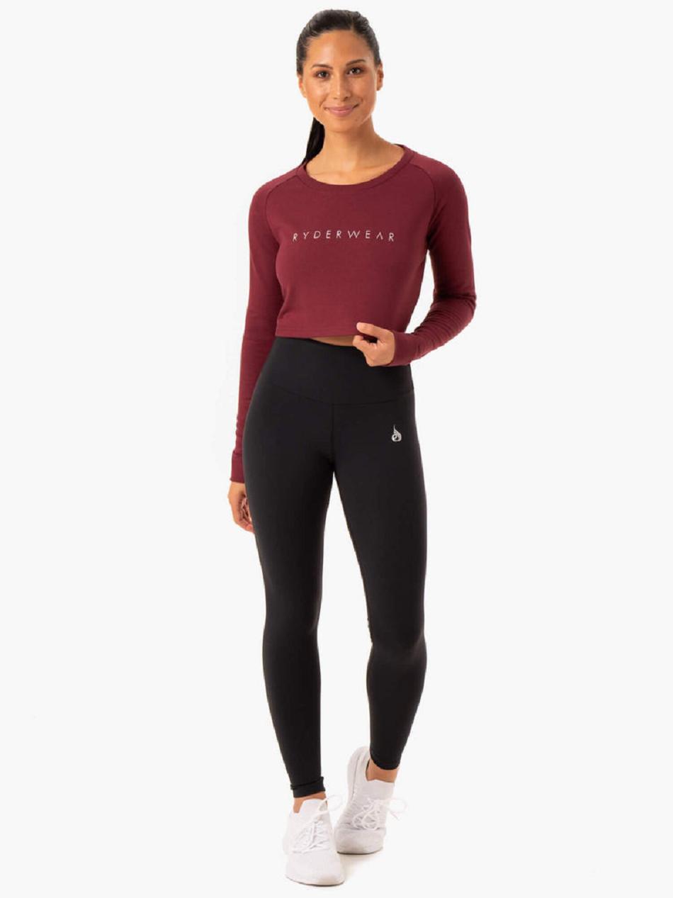 Burgundy Women's Ryderwear Staples Cropped Sweater Top | 64YR82809