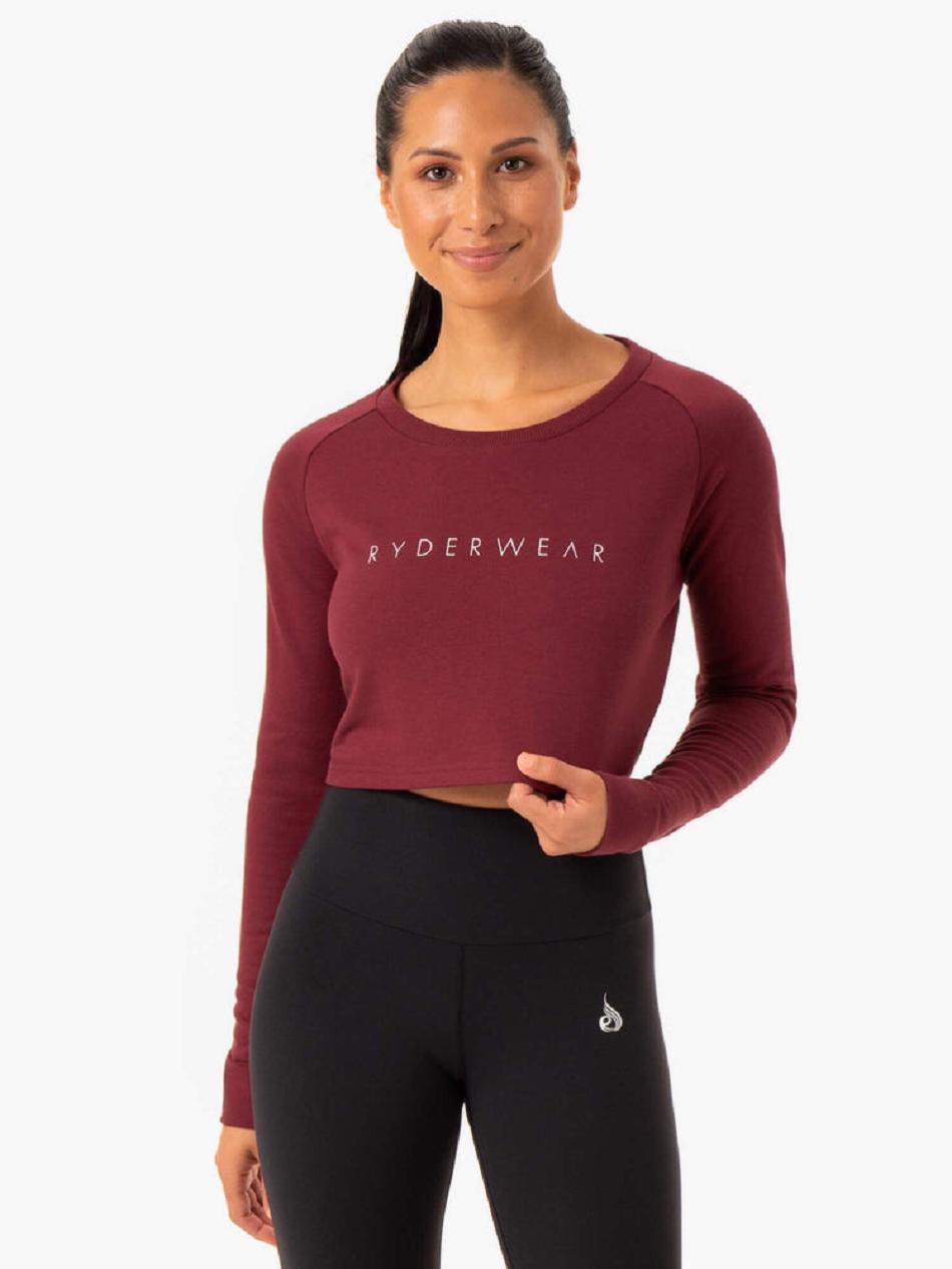 Burgundy Women\'s Ryderwear Staples Cropped Sweater Top | 64YR82809