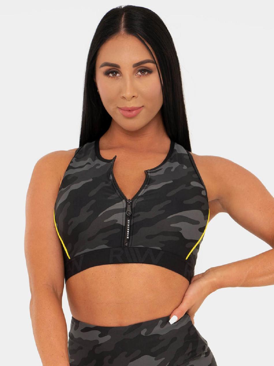 Camo Women's Ryderwear BFCAMO Zip Up Sports Bras | 61GA11296