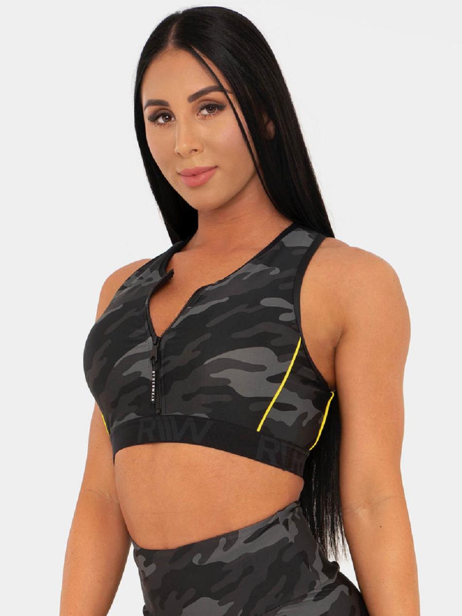 Camo Women\'s Ryderwear BFCAMO Zip Up Sports Bras | 61GA11296