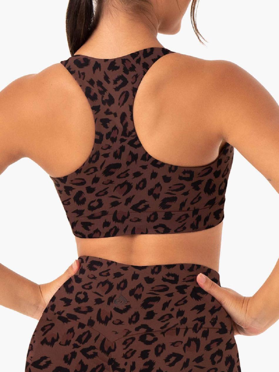 Chocolate / Leopard Women's Ryderwear Adapt Twist Sports Bras | 619Y99159