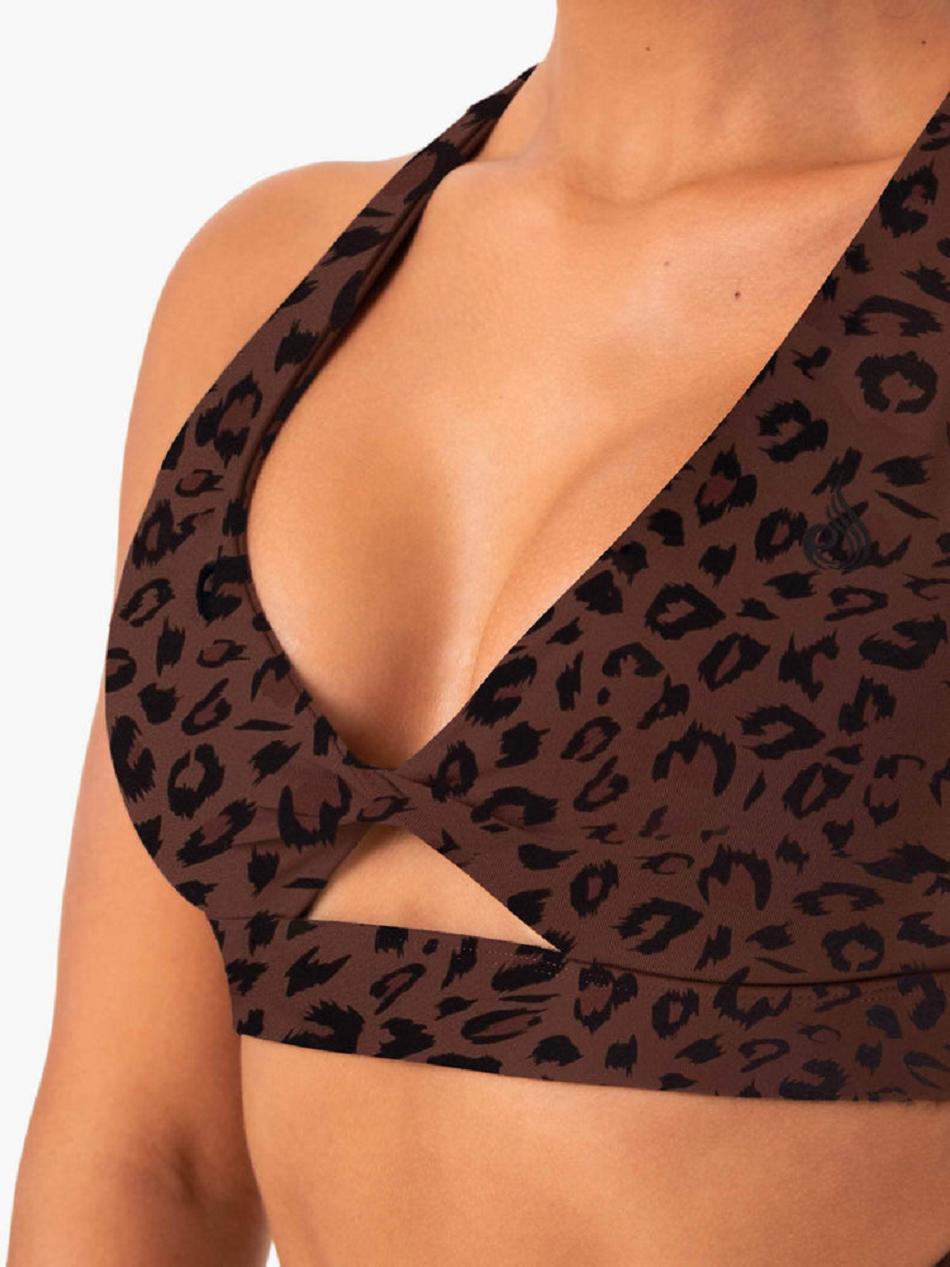 Chocolate / Leopard Women's Ryderwear Adapt Twist Sports Bras | 619Y99159