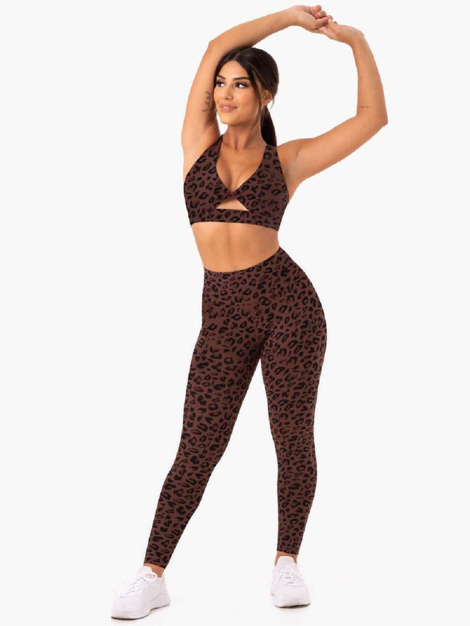 Chocolate / Leopard Women's Ryderwear Adapt Twist Sports Bras | 619Y99159