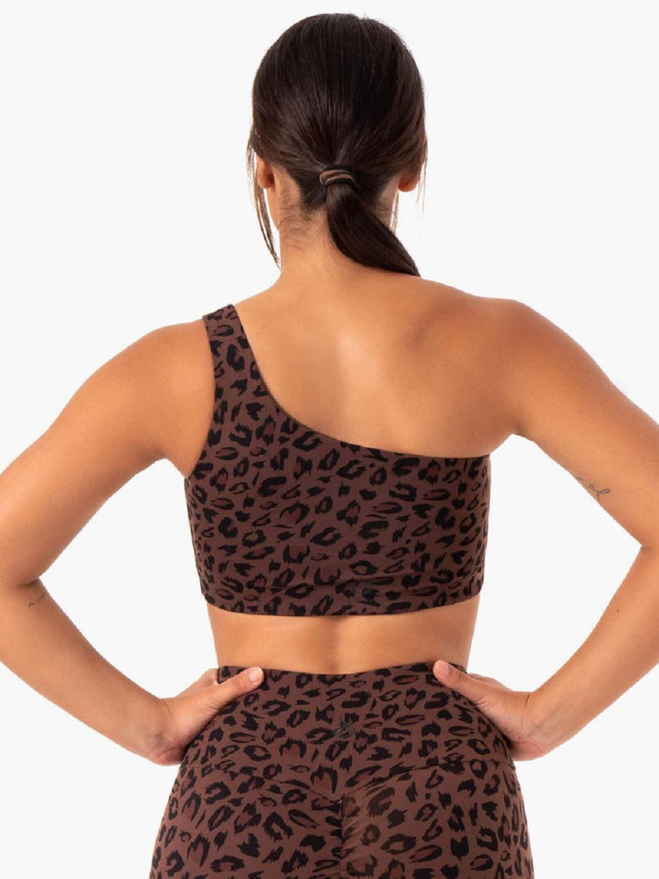 Chocolate / Leopard Women's Ryderwear Adapt One Shoulder Sports Bras | 61HF14513