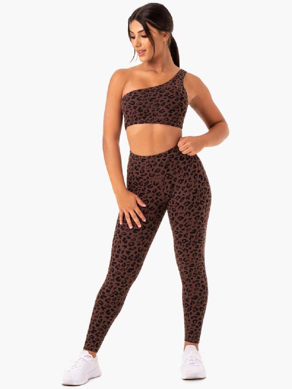 Chocolate / Leopard Women's Ryderwear Adapt One Shoulder Sports Bras | 61HF14513