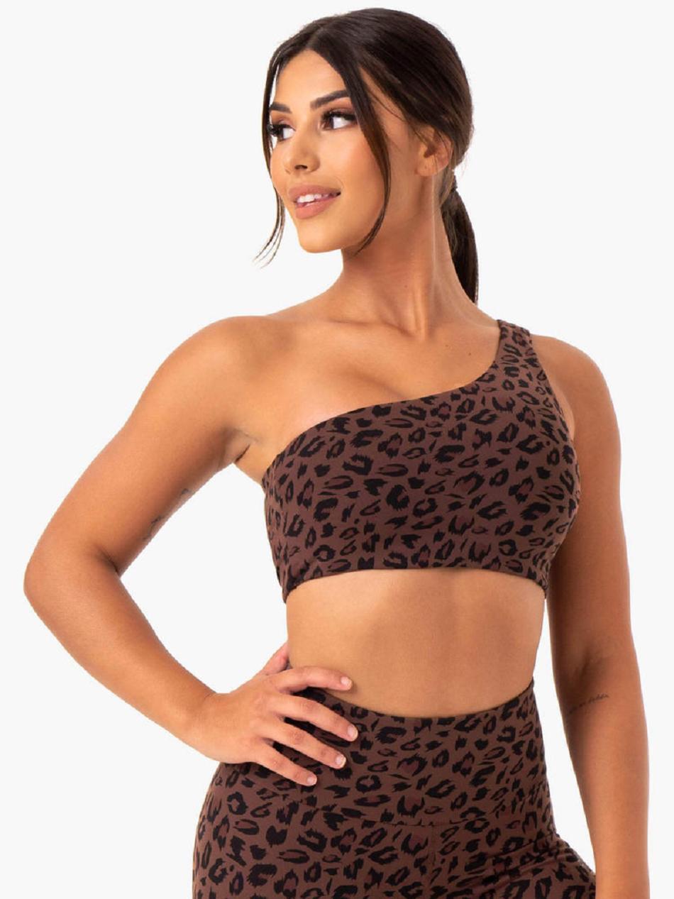 Chocolate / Leopard Women's Ryderwear Adapt One Shoulder Sports Bras | 61HF14513