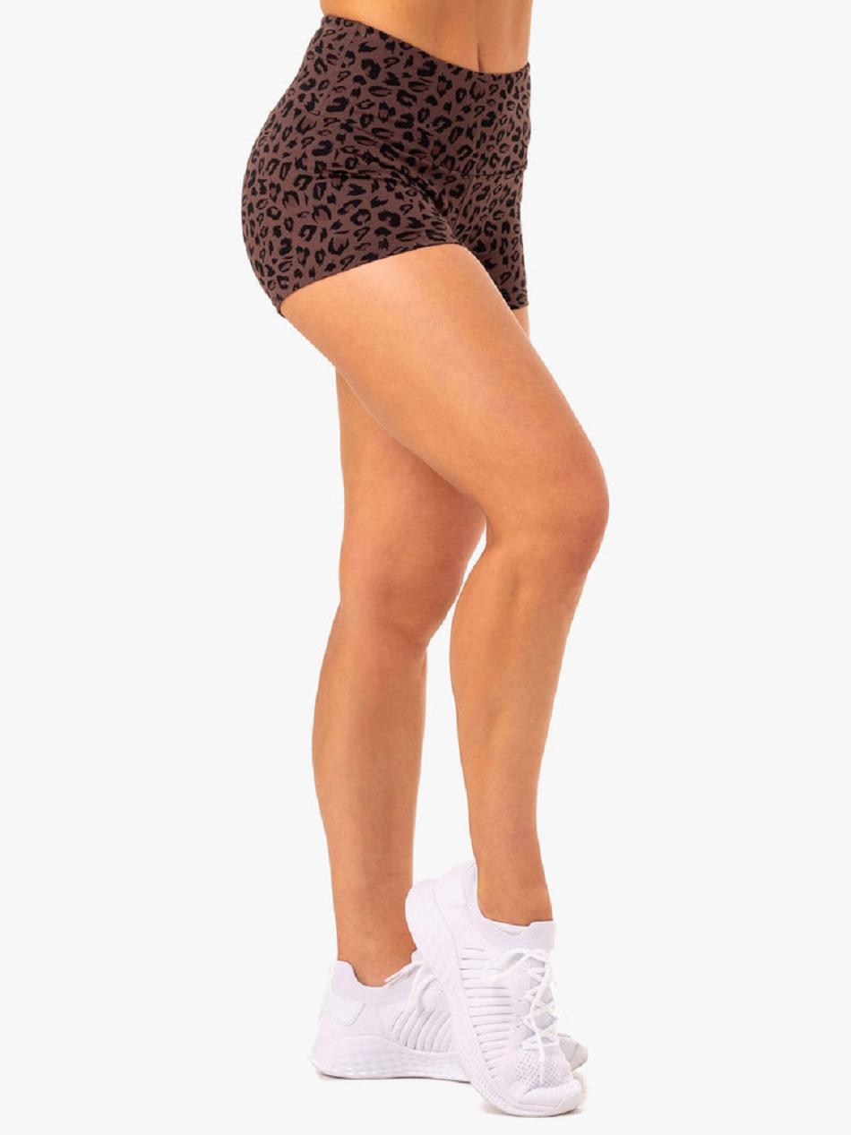 Chocolate / Leopard Women's Ryderwear Adapt High Waisted Shorts Scrunch Bum | 6Y4565537