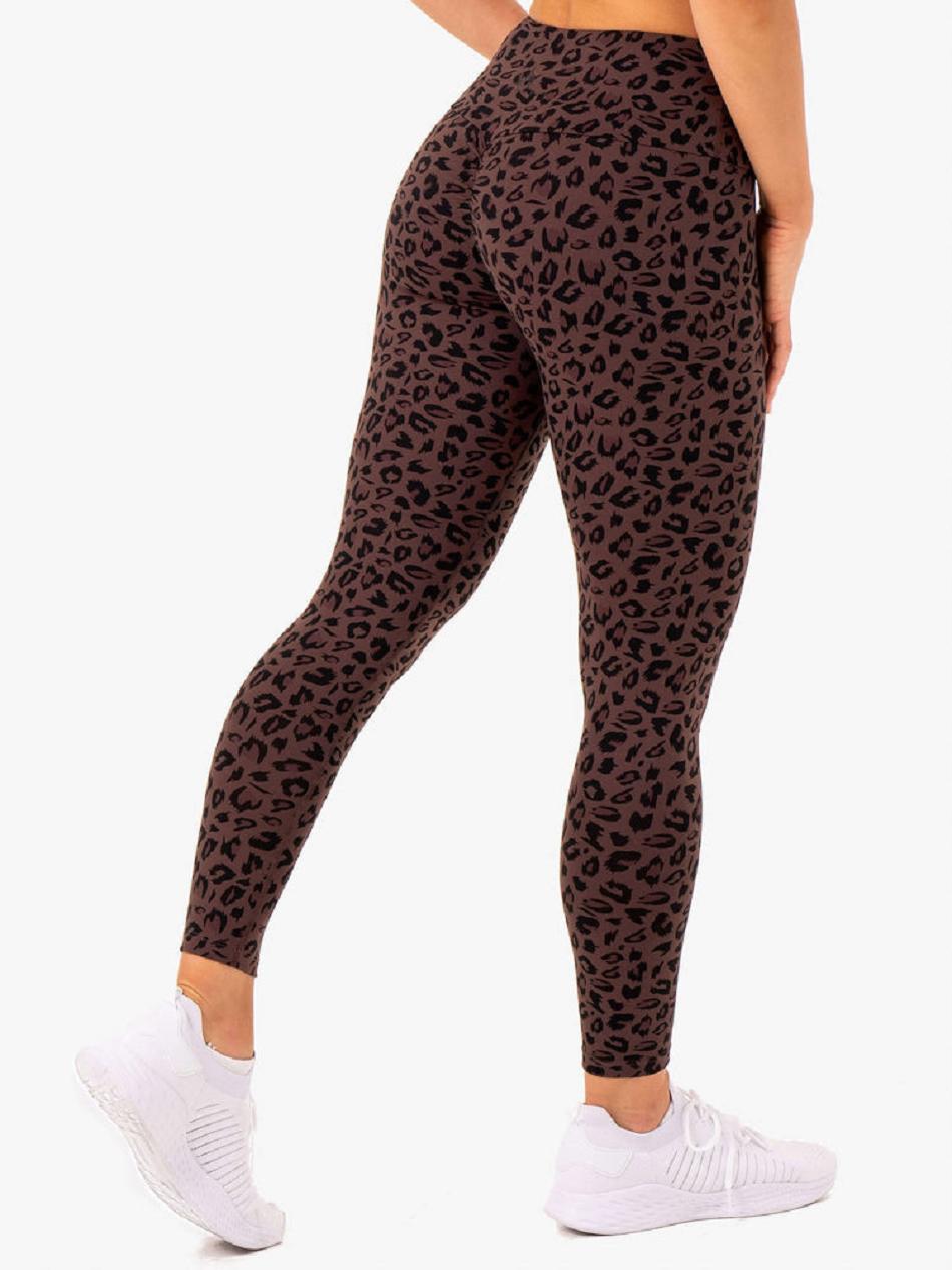 Chocolate / Leopard Women's Ryderwear Adapt High Waisted Scrunch Leggings | HY4394751