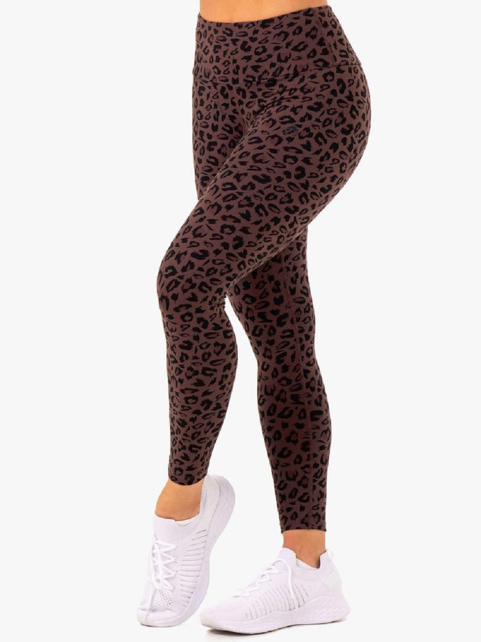 Chocolate / Leopard Women's Ryderwear Adapt High Waisted Scrunch Leggings | HY4394751