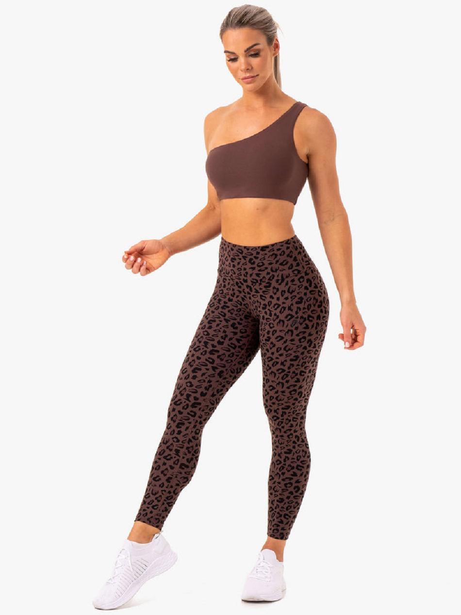 Chocolate / Leopard Women's Ryderwear Adapt High Waisted Scrunch Leggings | HY4394751