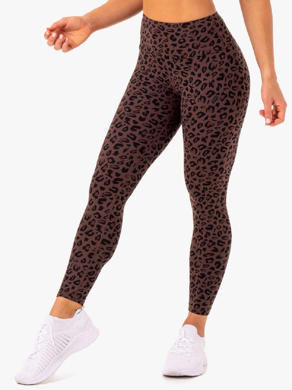 Chocolate / Leopard Women\'s Ryderwear Adapt High Waisted Scrunch Leggings | HY4394751