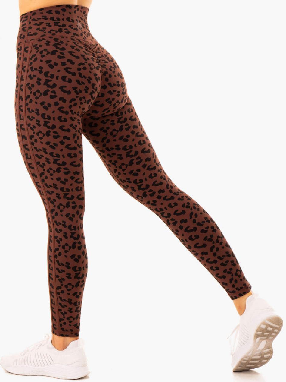 Chocolate / Leopard Women's Ryderwear Evolution High Waisted Scrunch Leggings | 113G84224