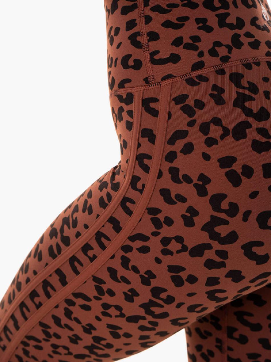 Chocolate / Leopard Women's Ryderwear Evolution High Waisted Scrunch Leggings | 113G84224