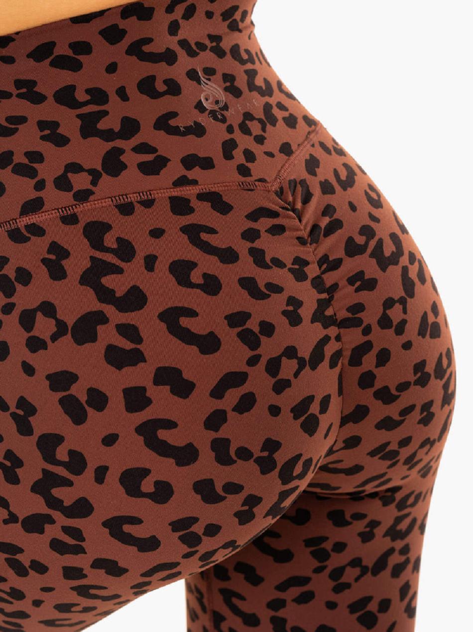 Chocolate / Leopard Women's Ryderwear Evolution High Waisted Scrunch Leggings | 113G84224