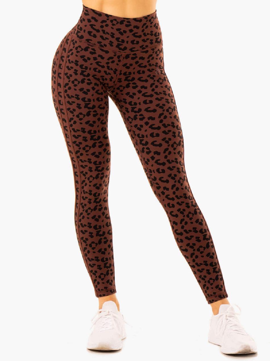 Chocolate / Leopard Women\'s Ryderwear Evolution High Waisted Scrunch Leggings | 113G84224