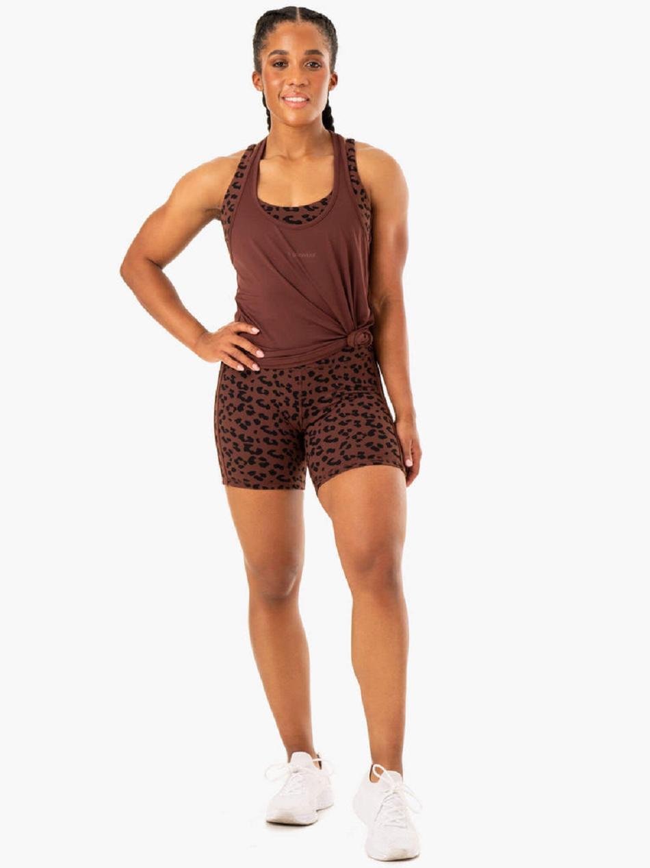 Chocolate / Leopard Women's Ryderwear Evolution High Waisted Scrunch Shorts | 51RT61329